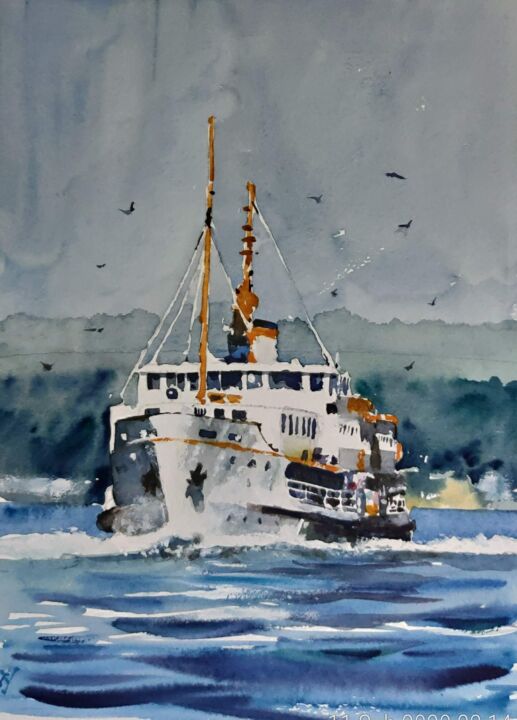 "Bosphorus Ferry" başlıklı Tablo Vedat Yildiz tarafından, Orijinal sanat, Suluboya