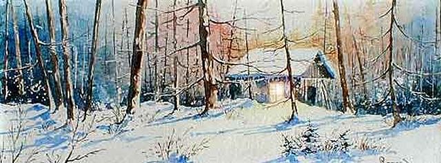 Painting titled "Cabane sous la neige" by Roger Vedeilhe, Original Artwork