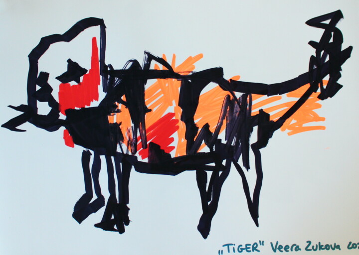 Σχέδιο με τίτλο "340 Tiger" από Veera Zukova, Αυθεντικά έργα τέχνης, Μαρκαδόρος