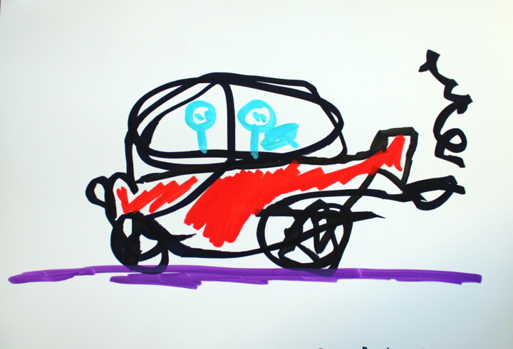 Drawing titled "339 Red car" by Veera Zukova, Original Artwork, Marker