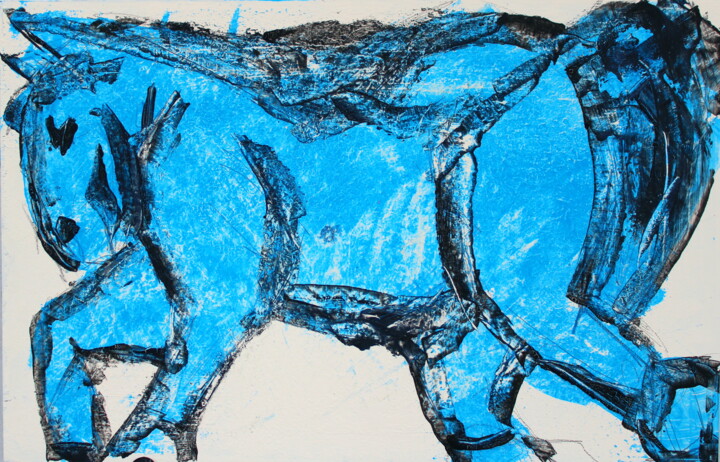 Картина под названием "525. Blue horse pow…" - Veera Zukova, Подлинное произведение искусства, Акрил