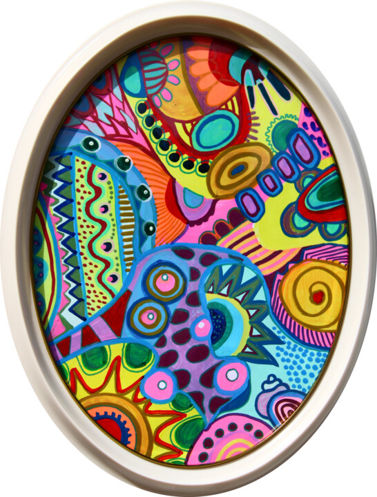 Painting titled "611. oval shaped up…" by Veera Zukova, Original Artwork, Acrylic Mounted on Cardboard