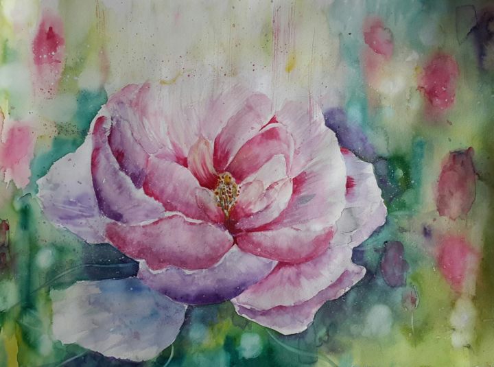 Painting titled "the rose of innocen…" by Veerle Defer, Original Artwork, Watercolor