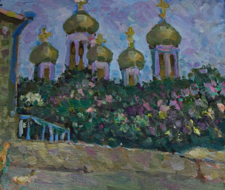 Painting titled "Купола" by Viacheslav Karelin, Original Artwork, Oil
