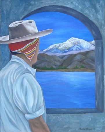 Painting titled "Lago Titicaca" by Claudia Velasco, Original Art,