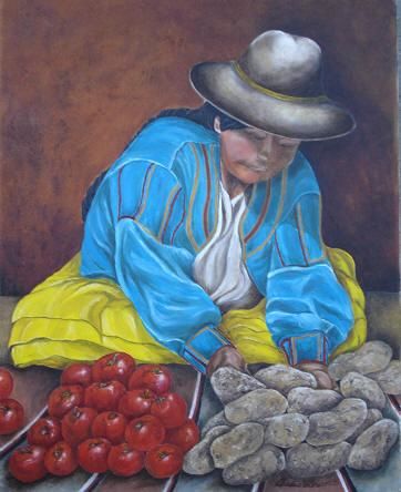 Painting titled "Open Market Seller" by Claudia Velasco, Original Artwork