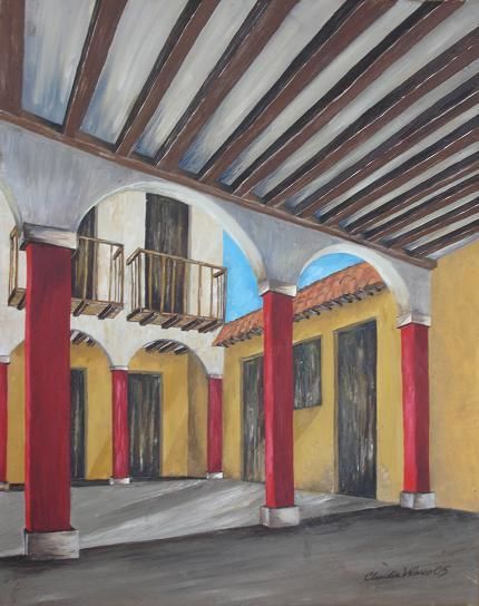 Painting titled "Spanish Courtyard" by Claudia Velasco, Original Artwork