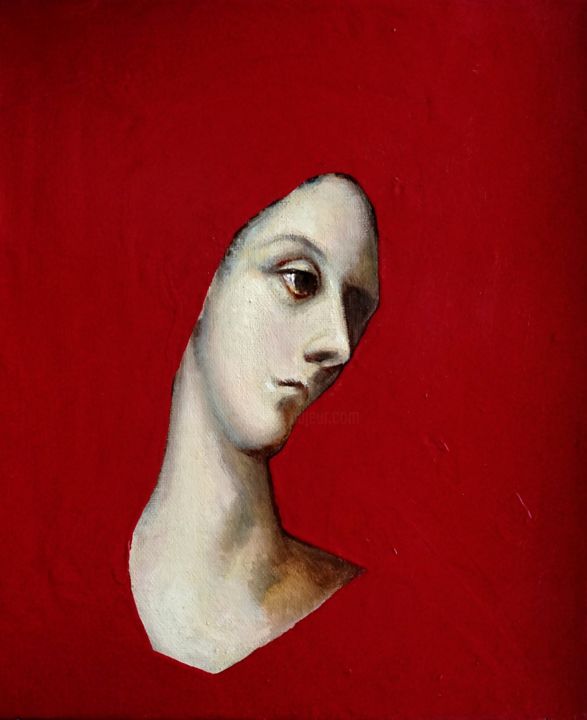 Pittura intitolato ""portrait with red…" da Aleksandar Velichkovski, Opera d'arte originale, Olio