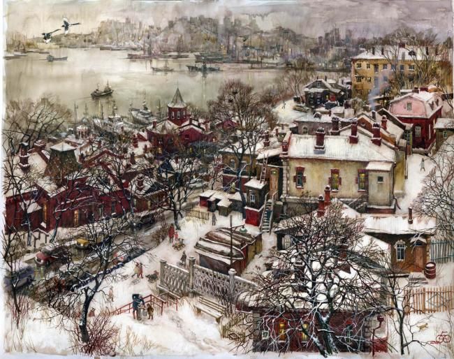 Painting titled "Shore" by Evgeny And Oksana Osipov, Original Artwork