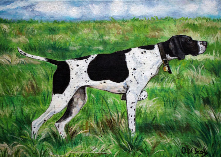 Quadro Pointer Cane Da Caccia Da Ferma Olio Su Tela Dog Hunting