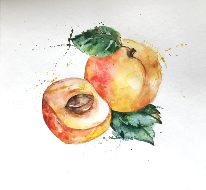 Painting titled "Peach" by Oksana Poluektova, Original Artwork, Watercolor