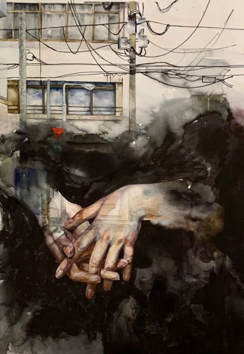 Painting titled "Hands" by Oksana Poluektova, Original Artwork, Watercolor