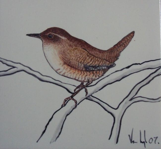 Schilderij getiteld "Wren" door Venessa Lagrand, Origineel Kunstwerk, Olie