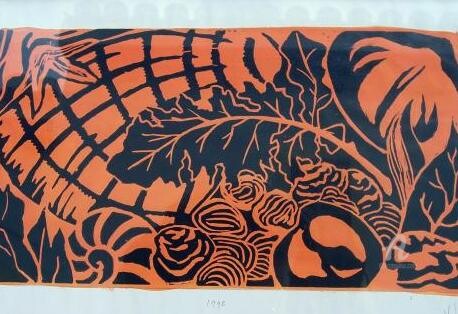 Gravures & estampes intitulée "Orange lino carving" par Venessa Lagrand, Œuvre d'art originale, Linogravures