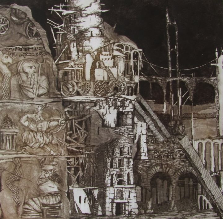 Incisioni, stampe intitolato "The Tower of Babilo…" da Georgi Veniaminov, Opera d'arte originale, Altro