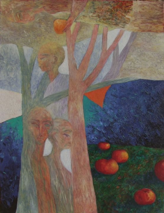 Painting titled "Golden apple / 70x9…" by Georgi Veniaminov, Original Artwork, Oil
