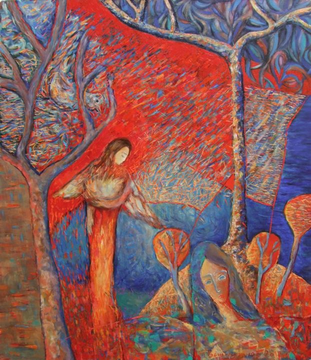 Peinture intitulée "The Lady from the r…" par Georgi Veniaminov, Œuvre d'art originale, Huile