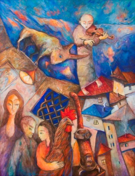 Ζωγραφική με τίτλο "The song of the sto…" από Georgi Veniaminov, Αυθεντικά έργα τέχνης, Λάδι