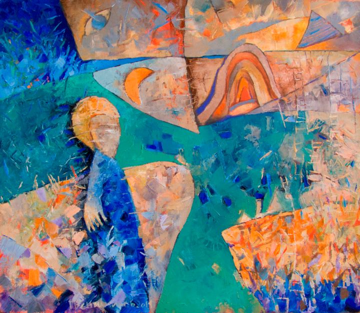 Painting titled "Angel in blue / oil…" by Georgi Veniaminov, Original Artwork, Oil