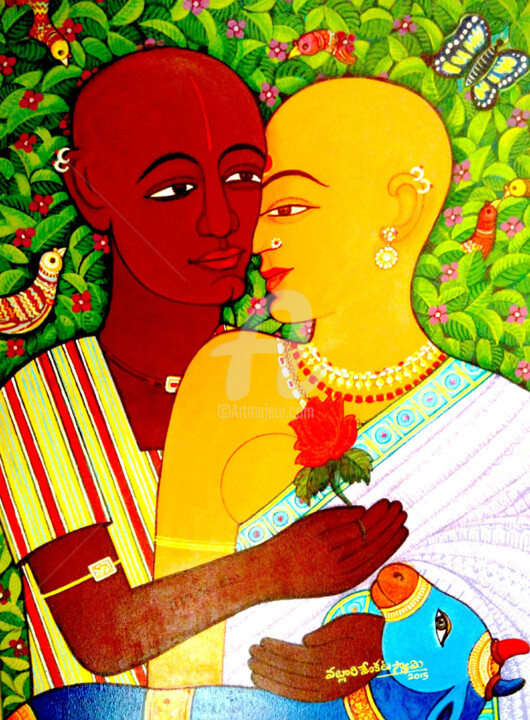 Painting titled "expression-of-love-…" by Venkata Swamy Valluri, Original Artwork, Acrylic