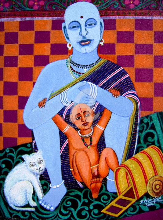 Painting titled "mother-child-2015-a…" by Venkata Swamy Valluri, Original Artwork, Acrylic