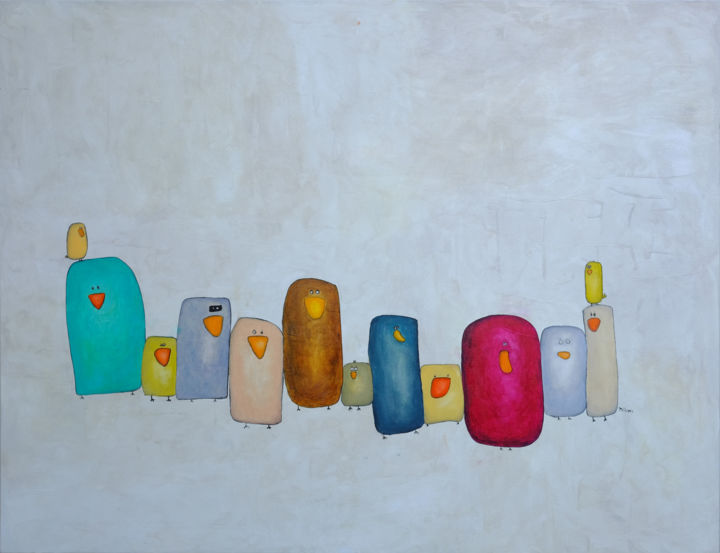 Pintura intitulada "Birds'n beaks" por Ventzislav Dikov, Obras de arte originais, Óleo