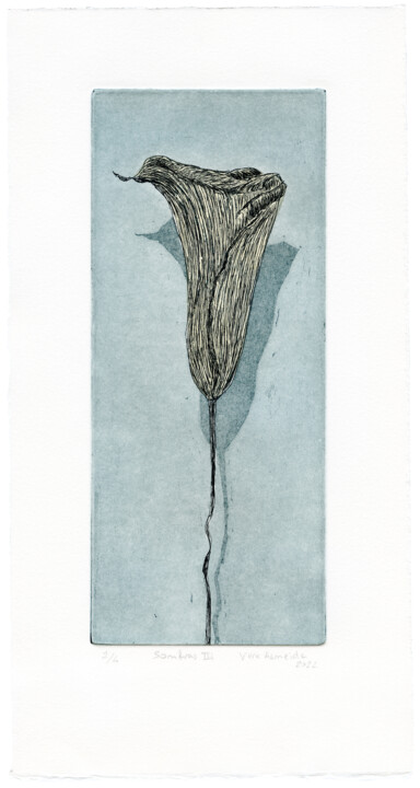 Gravures & estampes intitulée "Shadows III, blue" par Vera Almeida, Œuvre d'art originale, Eau-forte