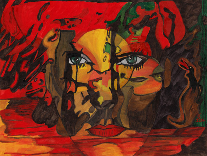 Malerei mit dem Titel "maskerade" von Vera Boldt, Original-Kunstwerk, Aquarell