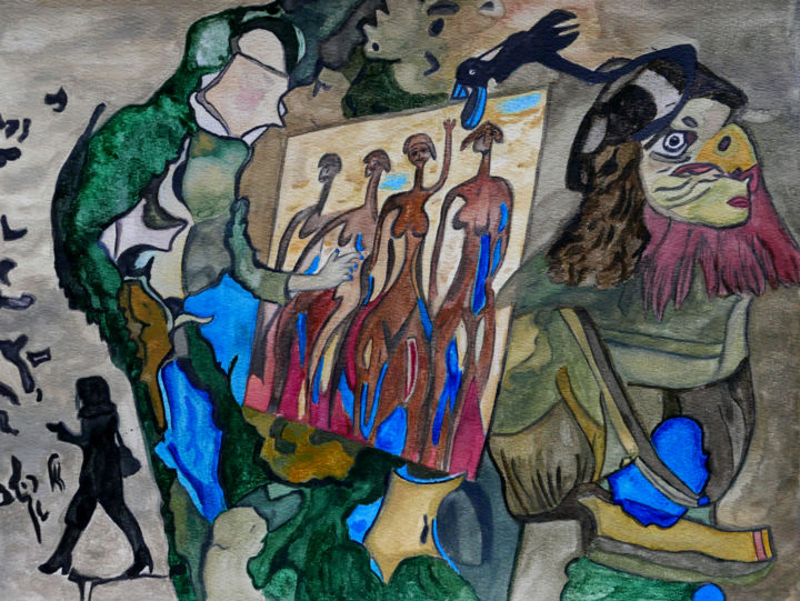 Malerei mit dem Titel "Der Maler und sein…" von Vera Boldt, Original-Kunstwerk, Aquarell