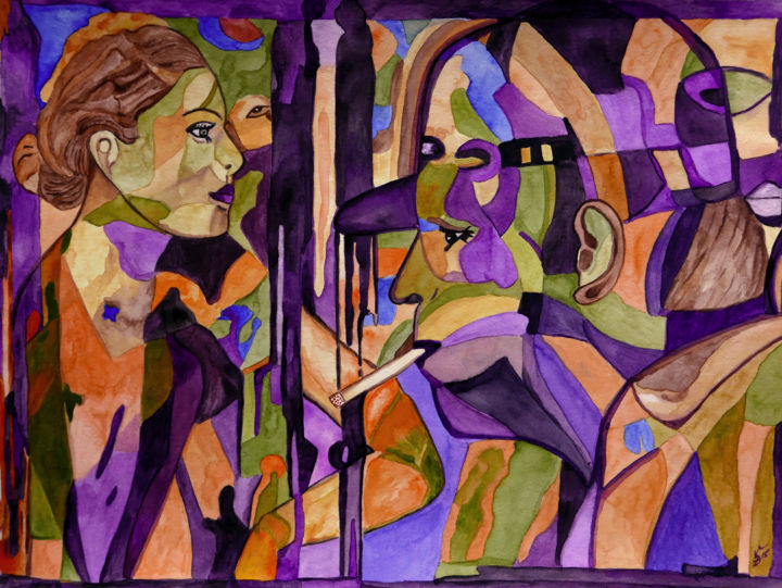 Painting titled "Ein Raucherproblem" by Vera Boldt, Original Artwork, Watercolor