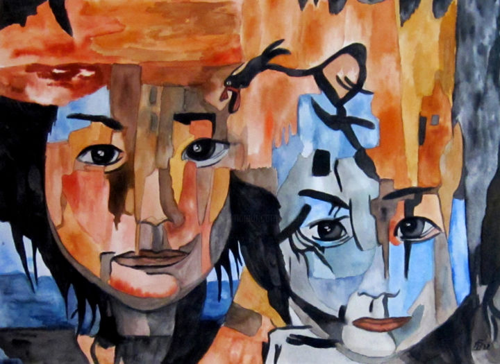 Painting titled "Ich oder Du" by Vera Boldt, Original Artwork, Watercolor