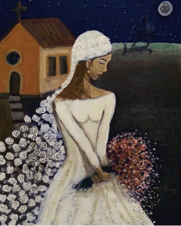 Painting titled "A sina de um amor e…" by Vera Borges, Original Artwork, Acrylic Mounted on Other rigid panel