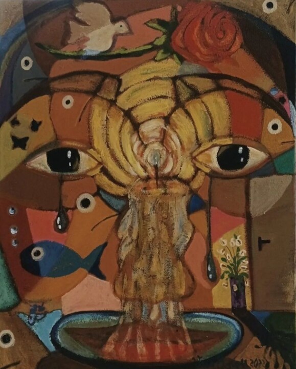 Painting titled "Abissal" by Vera Borges, Original Artwork, Acrylic Mounted on Wood Stretcher frame
