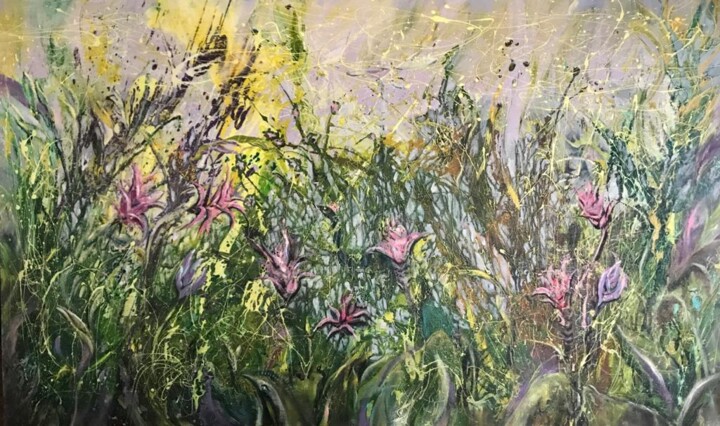 Картина под названием "Райский сад" - Вера Хайрутдинова, Подлинное произведение искусства, Масло Установлен на Деревянная ра…