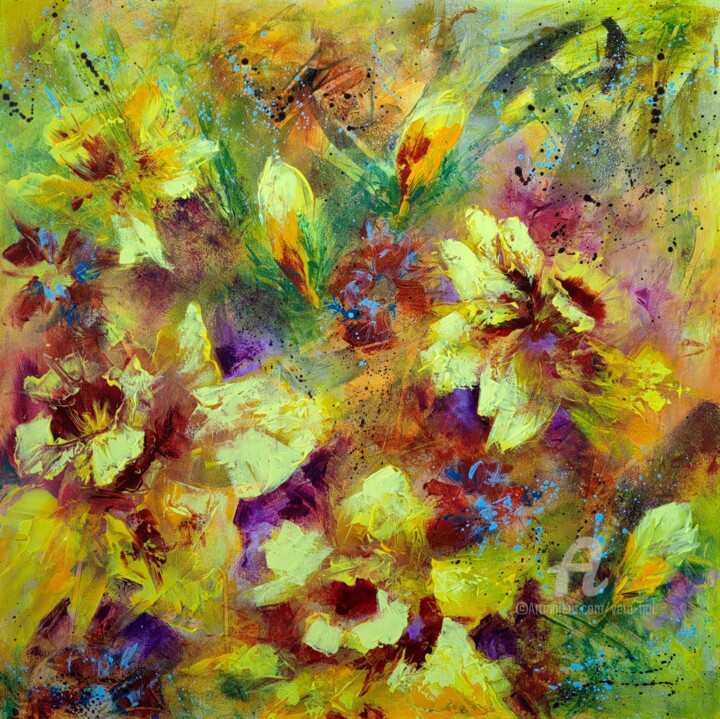 Painting titled ""Blooming Symphony:…" by Vera Hoi, Original Artwork, Acrylic Mounted on Wood Stretcher frame