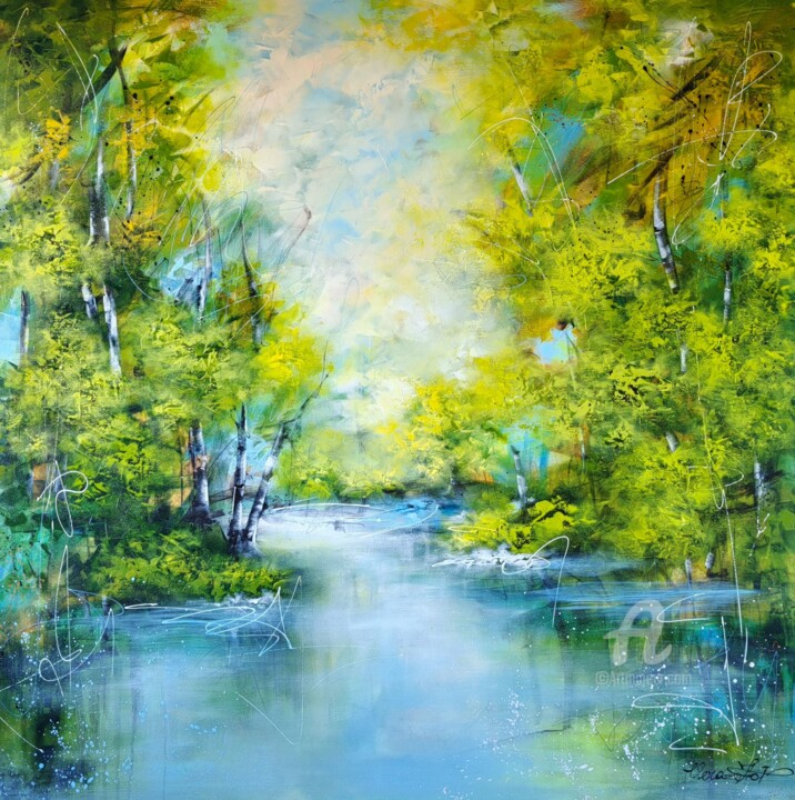 Painting titled ""Tranquil Waters: F…" by Vera Hoi, Original Artwork, Acrylic