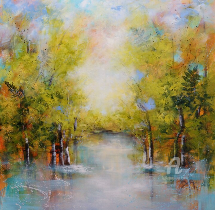 Painting titled ""Soft Light Symphon…" by Vera Hoi, Original Artwork, Acrylic Mounted on Wood Stretcher frame