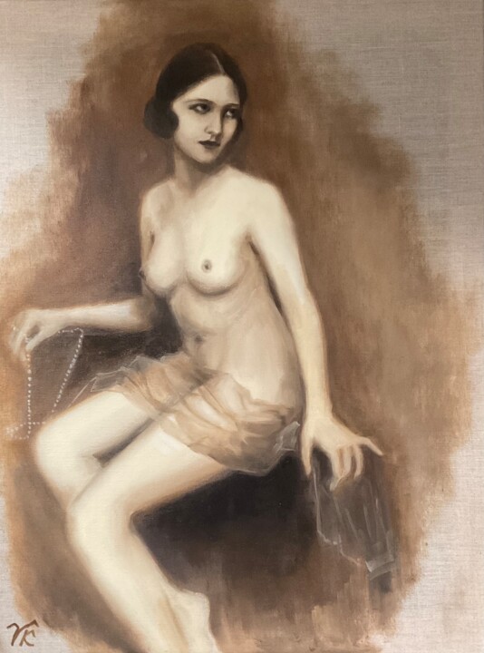 Painting titled "RETRO LADY" by Vera Klimova, Original Artwork, Oil