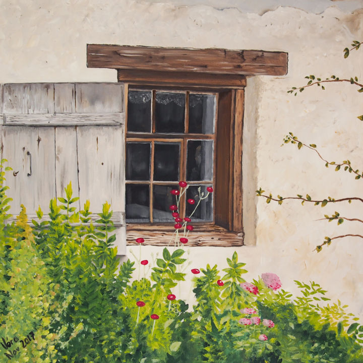 Peinture intitulée "Fenêtre champêtre" par Véra Pasche, Œuvre d'art originale, Huile