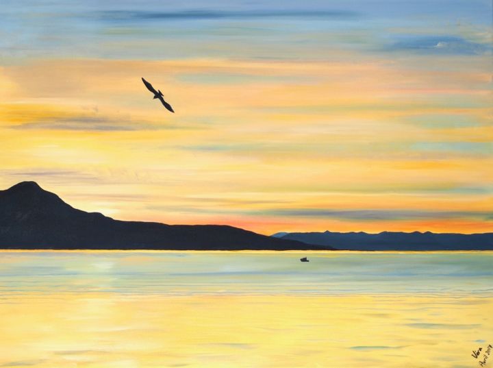 Peinture intitulée "Bord du lac Vevey" par Véra Pasche, Œuvre d'art originale, Huile