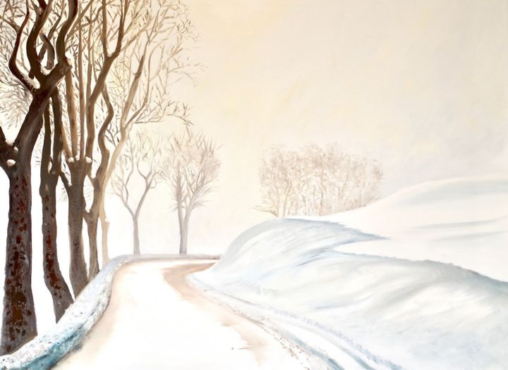 Peinture intitulée "Route dans la brume…" par Véra Pasche, Œuvre d'art originale, Huile