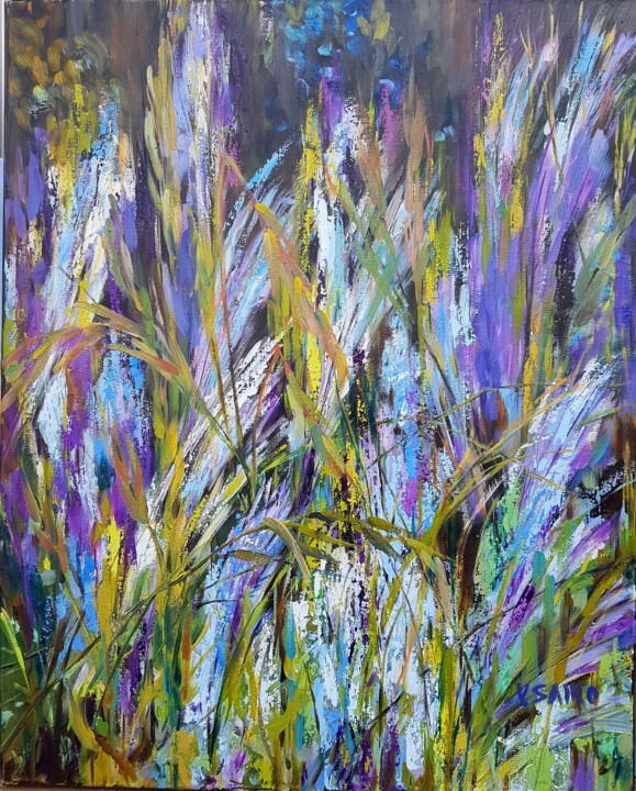 Painting titled "Wind in Grass" by Vera Saiko, Original Artwork, Oil