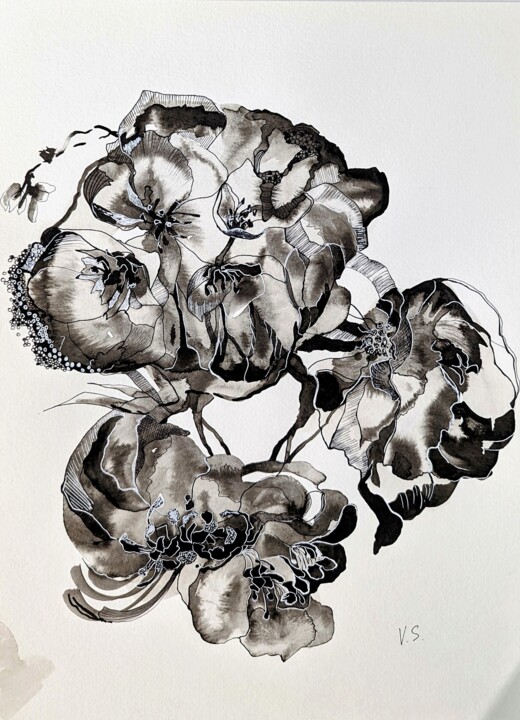 Drawing titled "Blooming fantasy: P…" by Vera Saiko, Original Artwork, Ink
