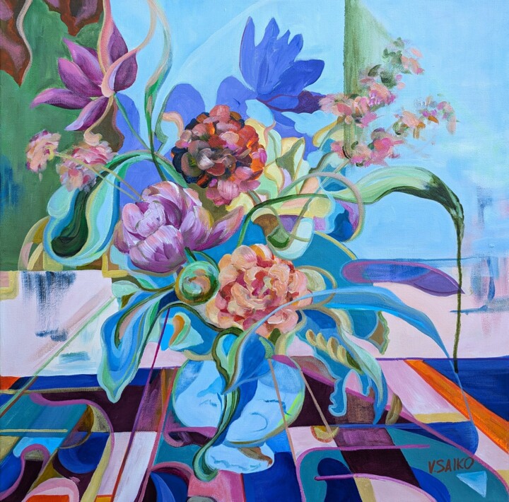 Картина под названием "Enchanted Garden" - Vera Saiko, Подлинное произведение искусства, Акрил Установлен на Деревянная рама…