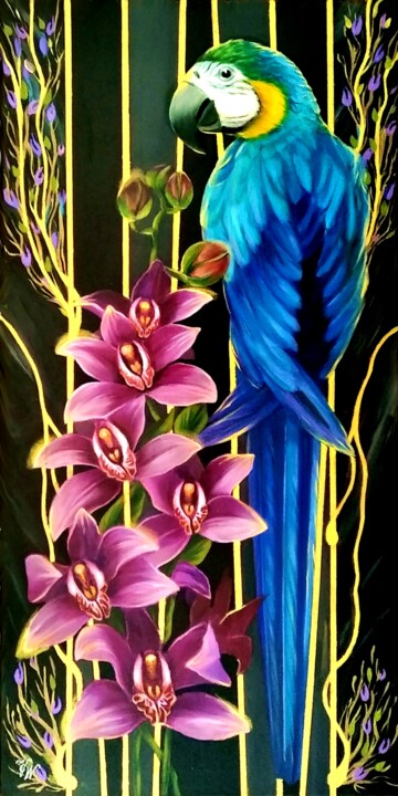 Peinture intitulée "Синий попугай" par Vera Winter, Œuvre d'art originale, Acrylique