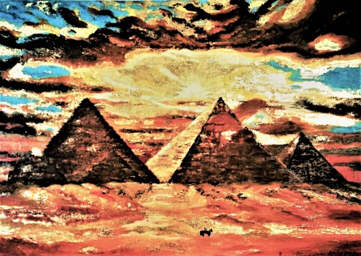 Peinture intitulée ""Sunrise in Egypt"" par Vera Iurchenko, Œuvre d'art originale, Huile Monté sur Châssis en bois