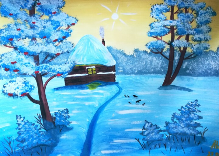 Painting titled ""The Night Before C…" by Vera Iurchenko, Original Artwork, Gouache Mounted on Cardboard