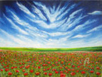 Painting titled "Champ de coquelicot" by Vera, Original Artwork, Oil