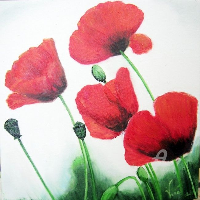 Painting titled "Coquelicots" by Vera, Original Artwork, Oil