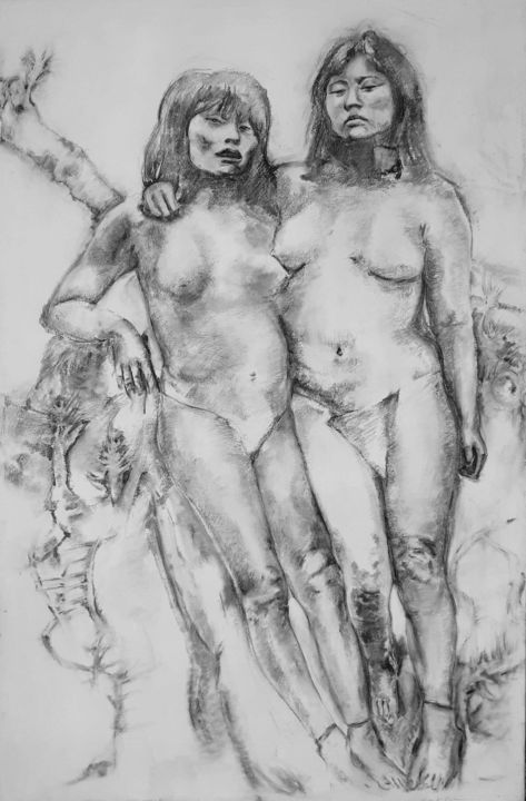 Drawing titled "Miradas" by Vera Di Bianca, Original Art, Charcoal